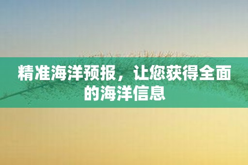 精准海洋预报，让您获得全面的海洋信息