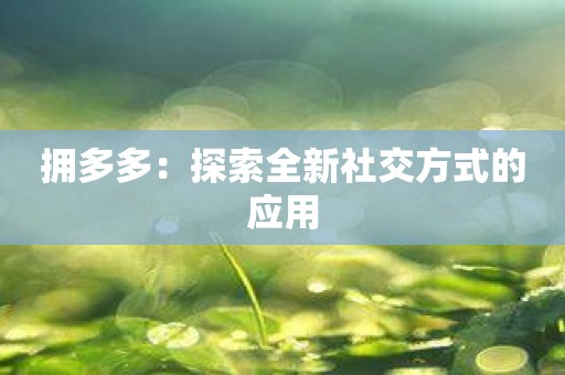 拥多多：探索全新社交方式的应用