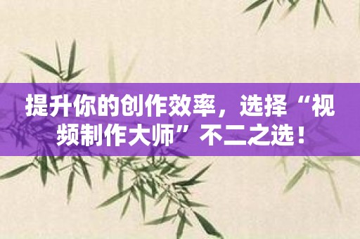 提升你的创作效率，选择“视频制作大师”不二之选！