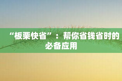 “板栗快省”：帮你省钱省时的必备应用