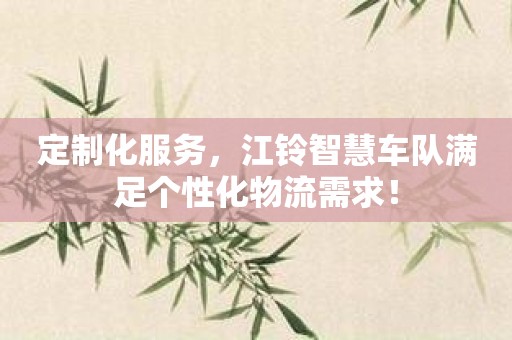 定制化服务，江铃智慧车队满足个性化物流需求！