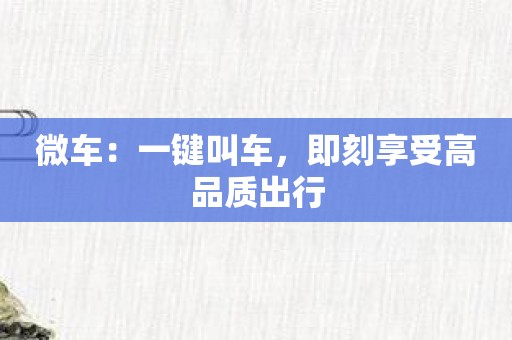 微车：一键叫车，即刻享受高品质出行