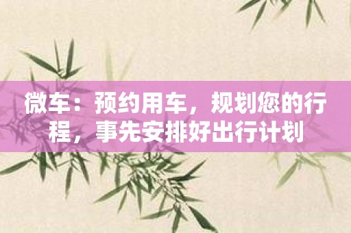 微车：预约用车，规划您的行程，事先安排好出行计划