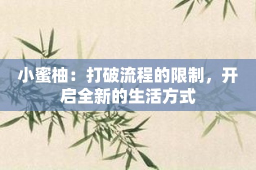 小蜜柚：打破流程的限制，开启全新的生活方式