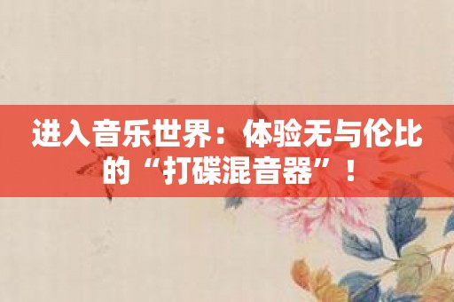 进入音乐世界：体验无与伦比的“打碟混音器”！