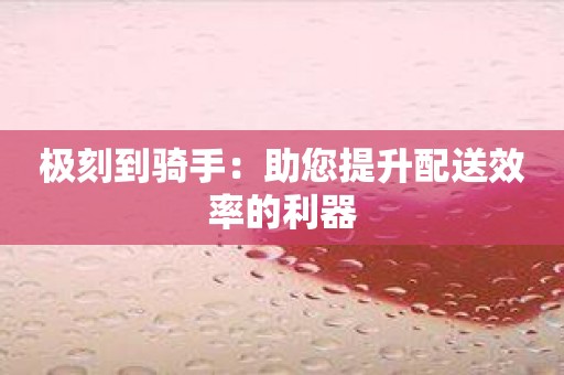 极刻到骑手：助您提升配送效率的利器