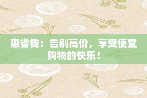 惠省钱：告别高价，享受便宜购物的快乐！
