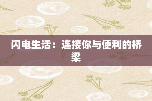 闪电生活：连接你与便利的桥梁