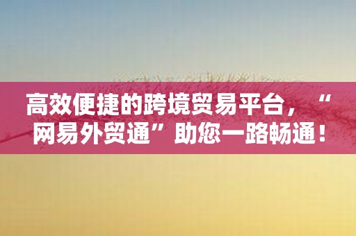 高效便捷的跨境贸易平台，“网易外贸通”助您一路畅通！
