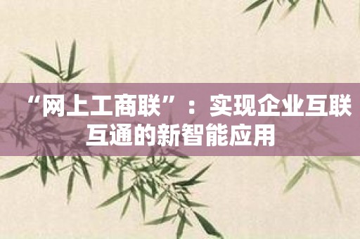 “网上工商联”：实现企业互联互通的新智能应用