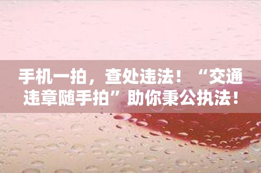 手机一拍，查处违法！“交通违章随手拍”助你秉公执法！