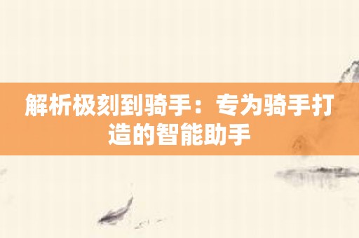 解析极刻到骑手：专为骑手打造的智能助手