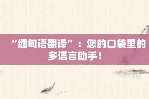 “缅甸语翻译”：您的口袋里的多语言助手！