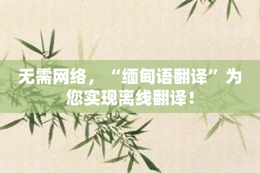 无需网络，“缅甸语翻译”为您实现离线翻译！