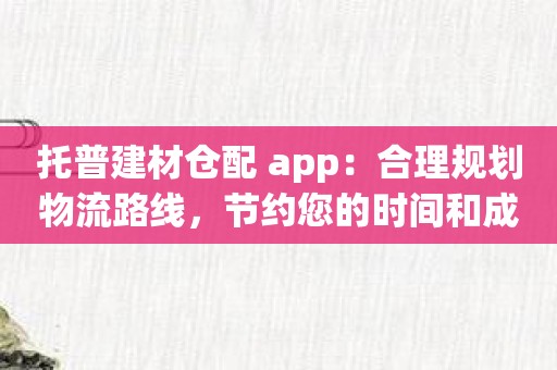 托普建材仓配 app：合理规划物流路线，节约您的时间和成本