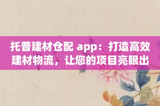 托普建材仓配 app：打造高效建材物流，让您的项目亮眼出众