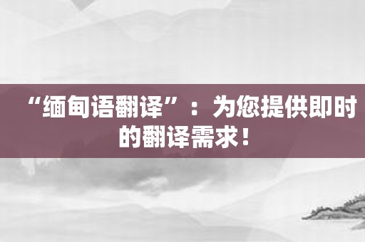 “缅甸语翻译”：为您提供即时的翻译需求！