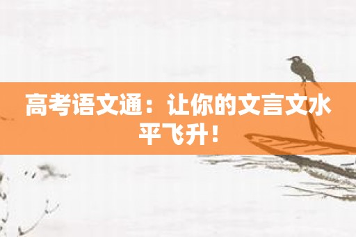 高考语文通：让你的文言文水平飞升！