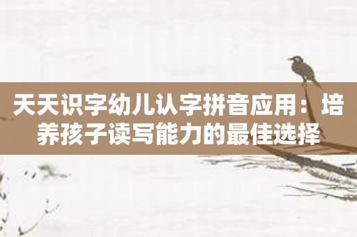 天天识字幼儿认字拼音应用：培养孩子读写能力的最佳选择