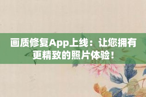 画质修复App上线：让您拥有更精致的照片体验！