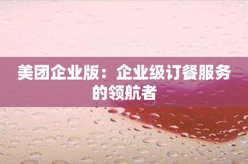 美团企业版：企业级订餐服务的领航者