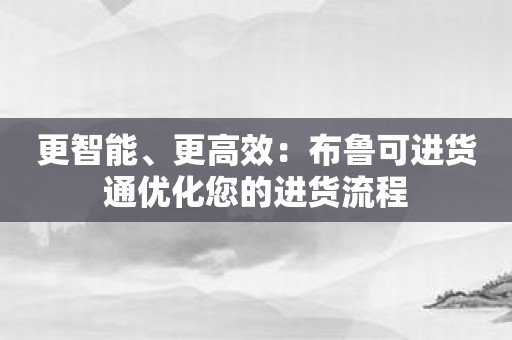 更智能、更高效：布鲁可进货通优化您的进货流程