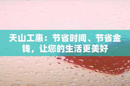 天山工惠：节省时间、节省金钱，让您的生活更美好