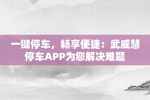 一键停车，畅享便捷：武威慧停车APP为您解决难题