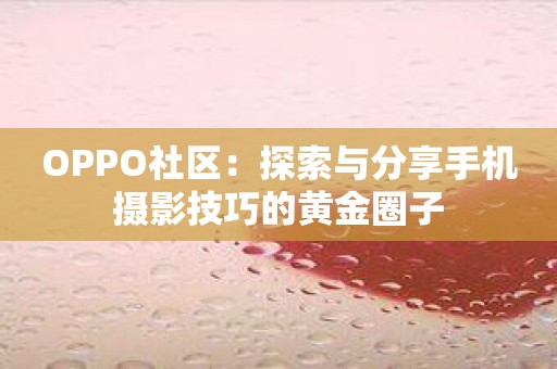 OPPO社区：探索与分享手机摄影技巧的黄金圈子