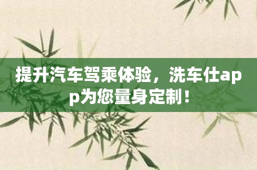 提升汽车驾乘体验，洗车仕app为您量身定制！