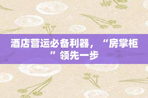 酒店营运必备利器，“房掌柜”领先一步