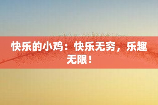 快乐的小鸡：快乐无穷，乐趣无限！