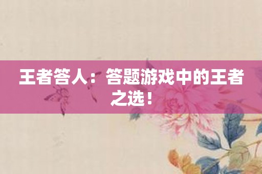 王者答人：答题游戏中的王者之选！
