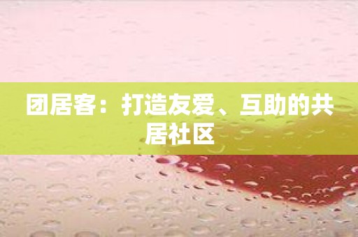 团居客：打造友爱、互助的共居社区