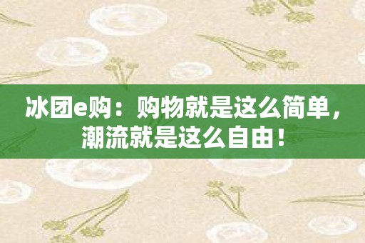 冰团e购：购物就是这么简单，潮流就是这么自由！