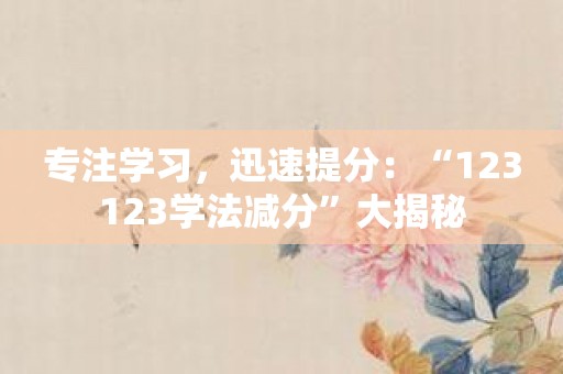 专注学习，迅速提分：“123123学法减分”大揭秘