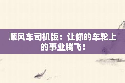顺风车司机版：让你的车轮上的事业腾飞！