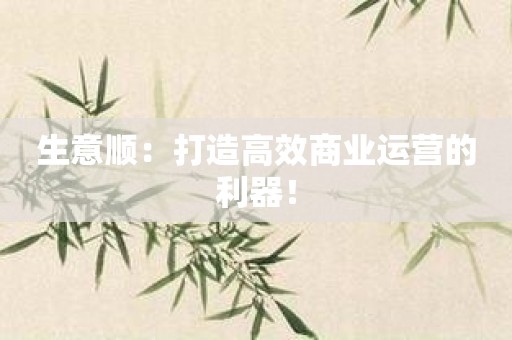 生意顺：打造高效商业运营的利器！