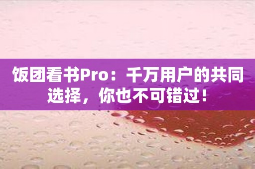 饭团看书Pro：千万用户的共同选择，你也不可错过！