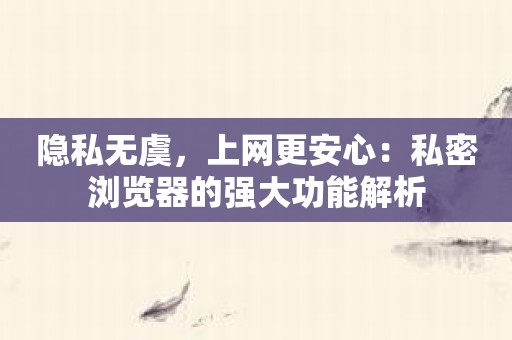 隐私无虞，上网更安心：私密浏览器的强大功能解析