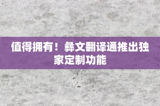 值得拥有！彝文翻译通推出独家定制功能