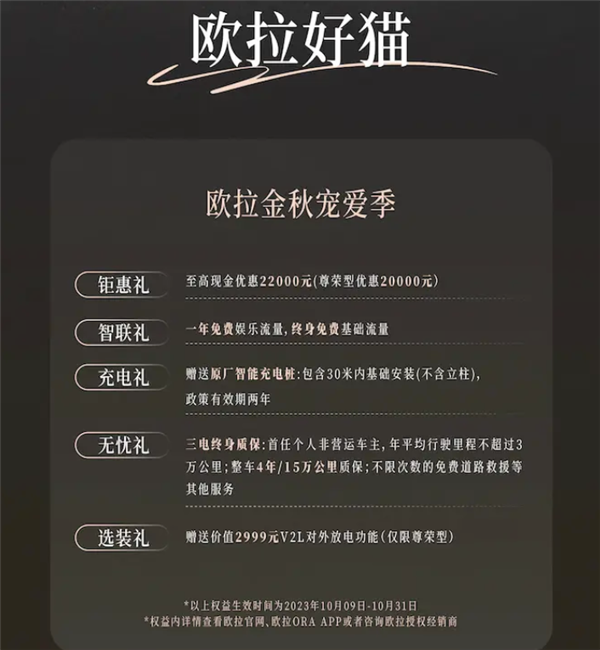 最高现金优惠3万元！长城欧拉全系推限时活动：有效期至10月31日