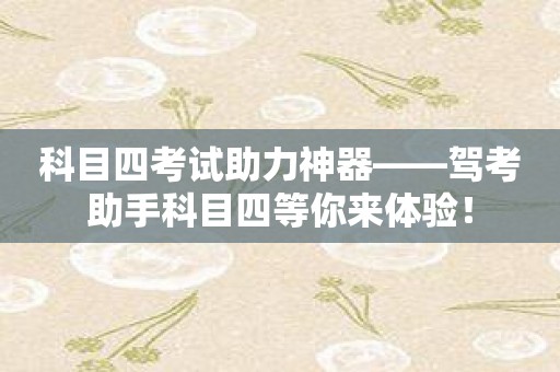 科目四考试助力神器——驾考助手科目四等你来体验！