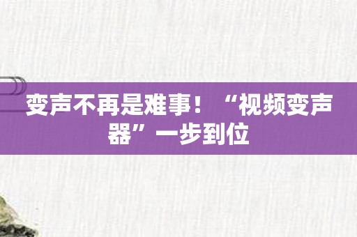 变声不再是难事！“视频变声器”一步到位