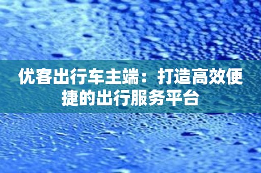 优客出行车主端：打造高效便捷的出行服务平台