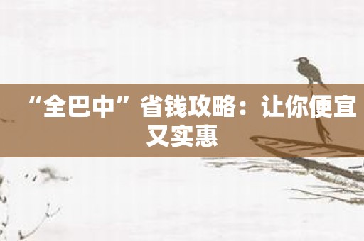 “全巴中”省钱攻略：让你便宜又实惠