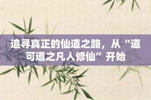 追寻真正的仙道之路，从“道可道之凡人修仙”开始