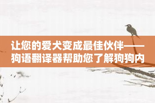 让您的爱犬变成最佳伙伴——狗语翻译器帮助您了解狗狗内心