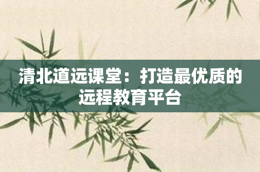 清北道远课堂：打造最优质的远程教育平台