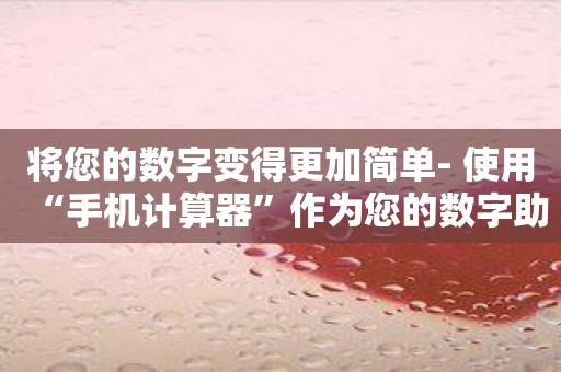 将您的数字变得更加简单- 使用“手机计算器”作为您的数字助手